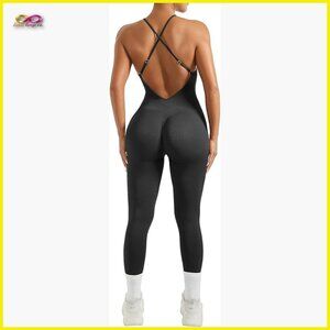 Strappy Backless Jumpsuit Tummy Control Workout Romper Sleek Minimal